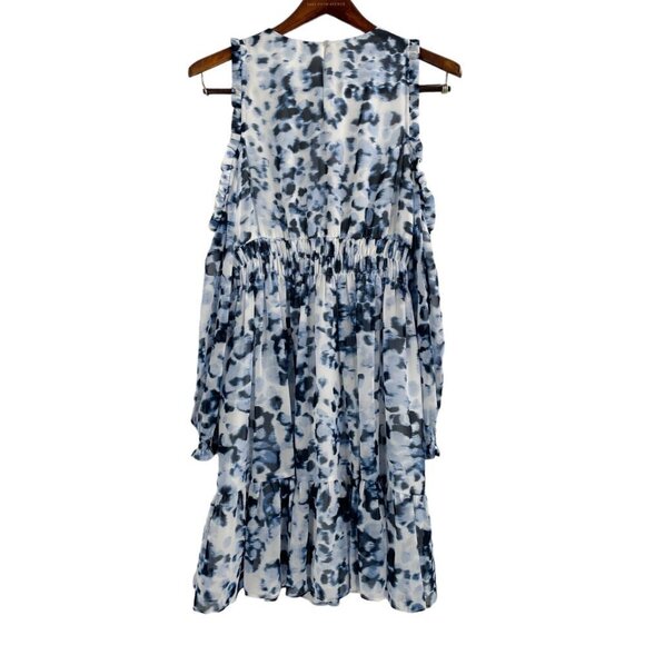 Eliza J Blue Watercolor Animal Print Long Sleeve Cold Shoulder Dress Womens 8 - Picture 3 of 11